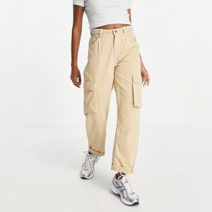 Bershka pocket detail slim leg cargo pants in light beige